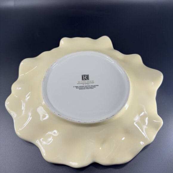 Roscher Flower Antique Butter Yellow Dish Plate 11inch Flower Shape Plate Set 2 - Picture 6 of 16